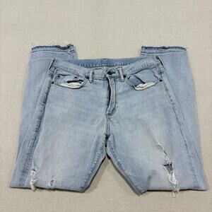 GAP Jeans Mens 34x32 Light Blue Acid Wash Skinny Distressed Ripped Knees y2k 90s